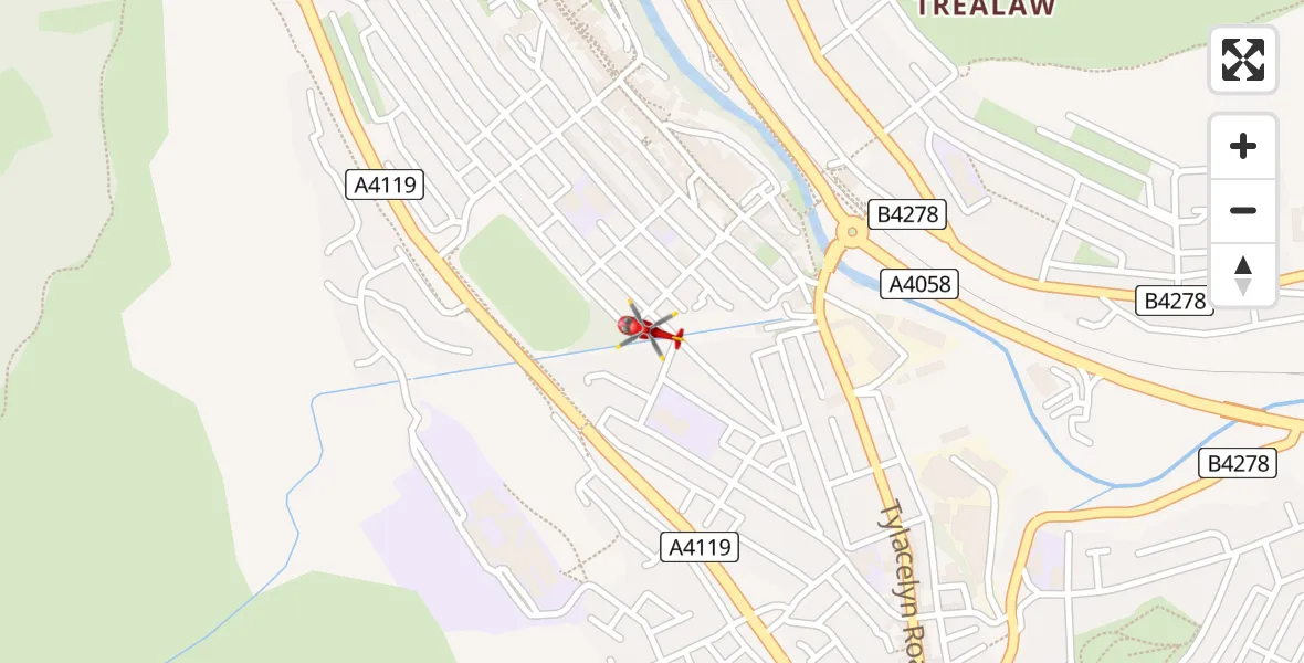 Flight path map showing Air Ambulance Helicopter route from Tonypandy to Tonypandy