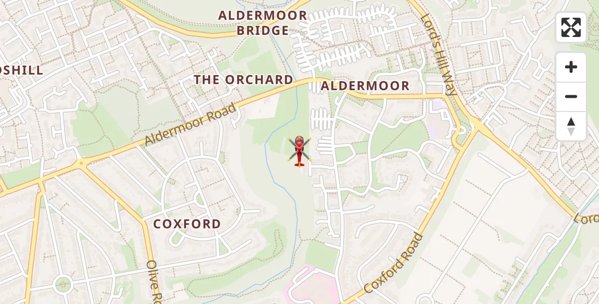Flight path map showing Air Ambulance Helicopter route from Aldermoor to Aldermoor
