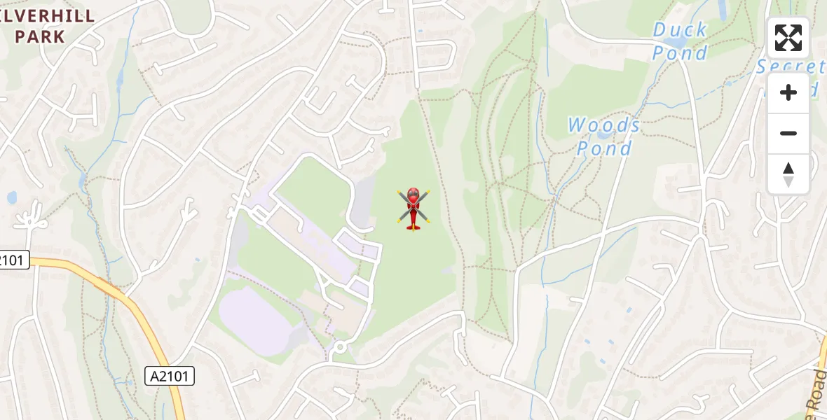 Flight path map showing Air Ambulance Helicopter route from St Leonards to St Leonards