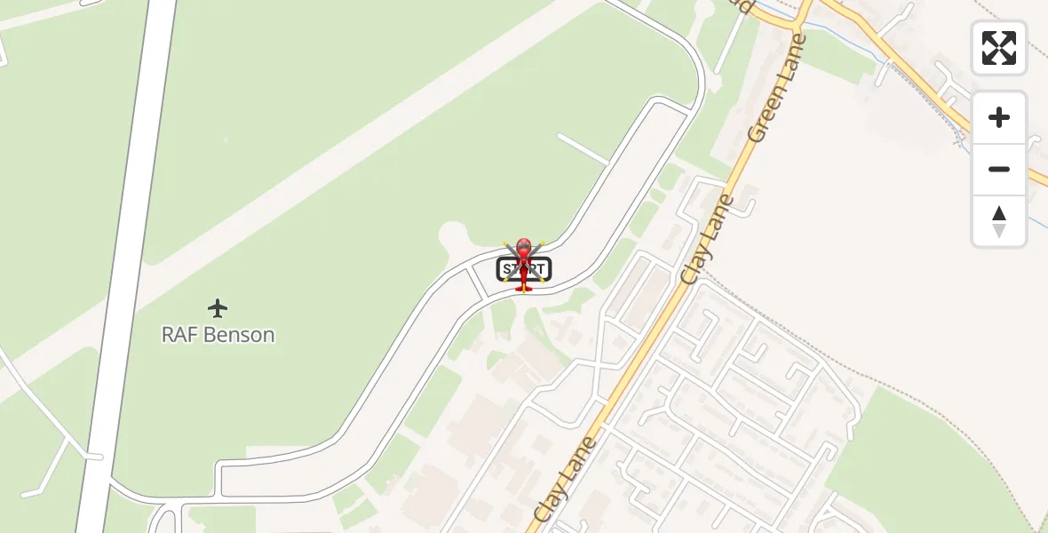 Flight path map showing Air Ambulance Helicopter route from RAF Benson to RAF Benson