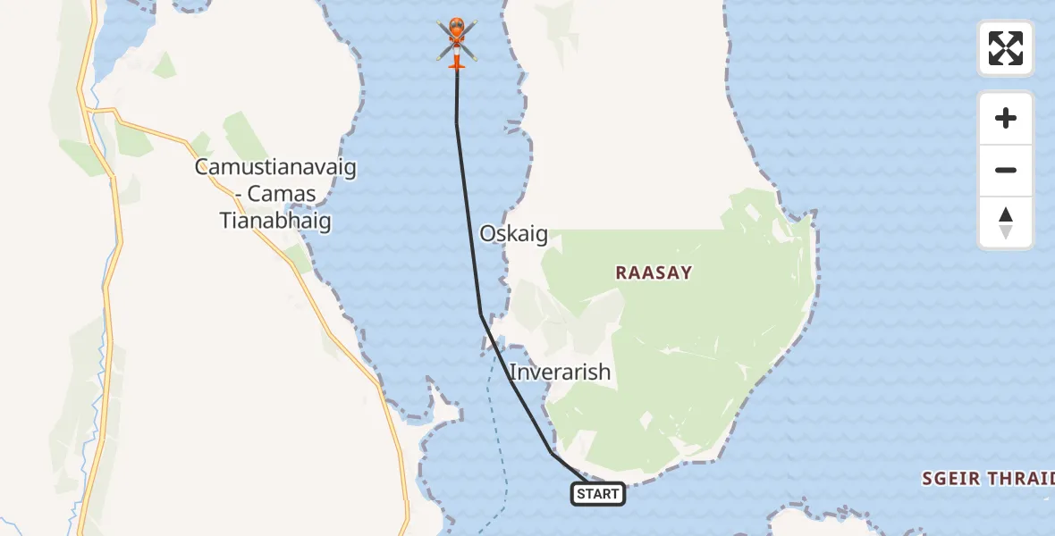 Flight path map showing Coastguard Helicopter route from Inner Seas to Inner Seas