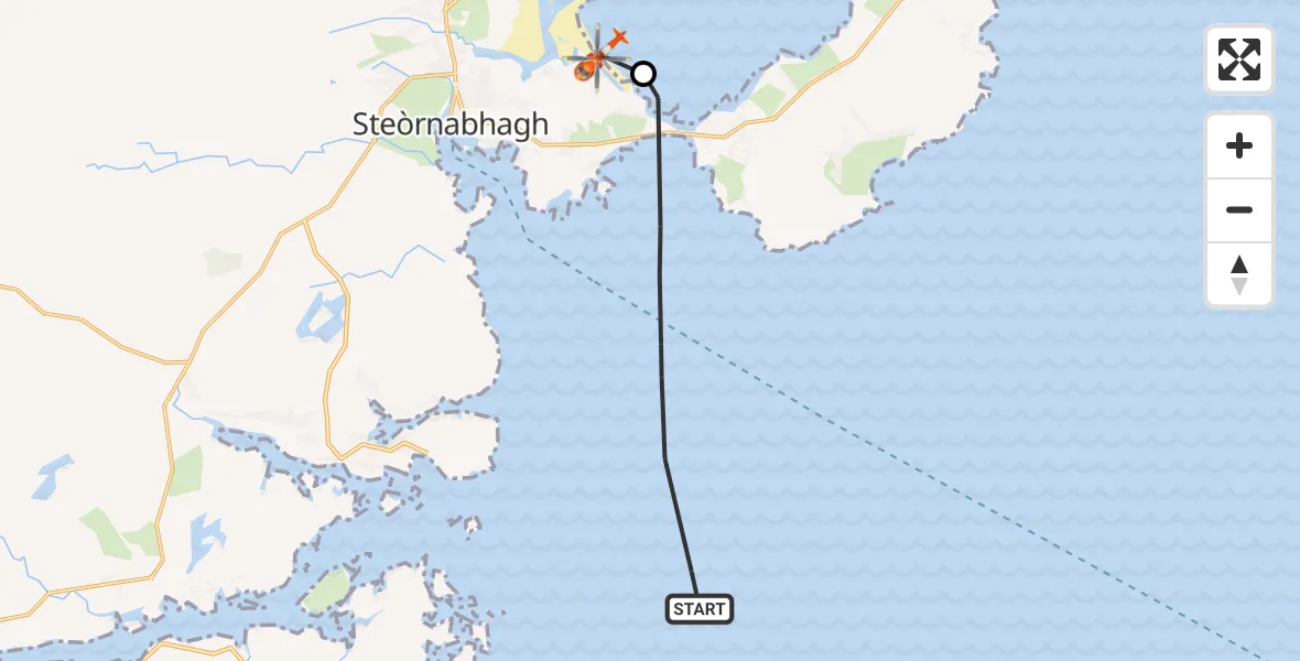 Flight path map showing Coastguard Helicopter route from Inner Seas to Mealabost