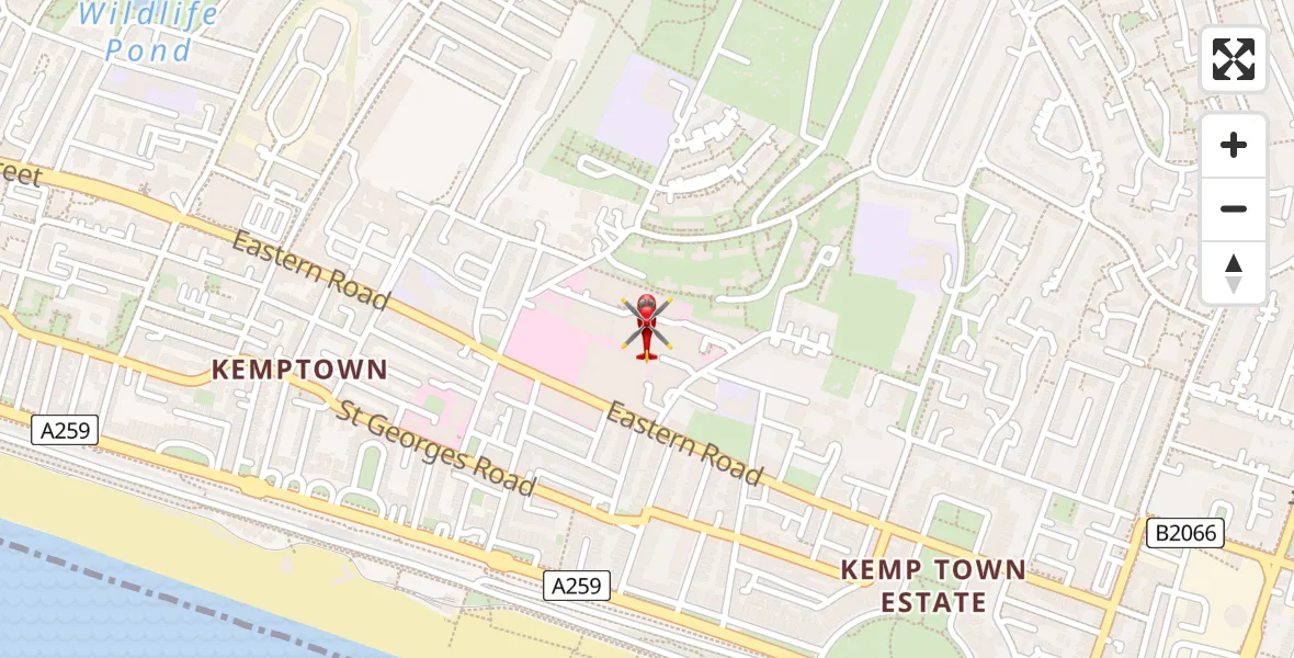 Flight path map showing Air Ambulance Helicopter route from Brighton to Brighton