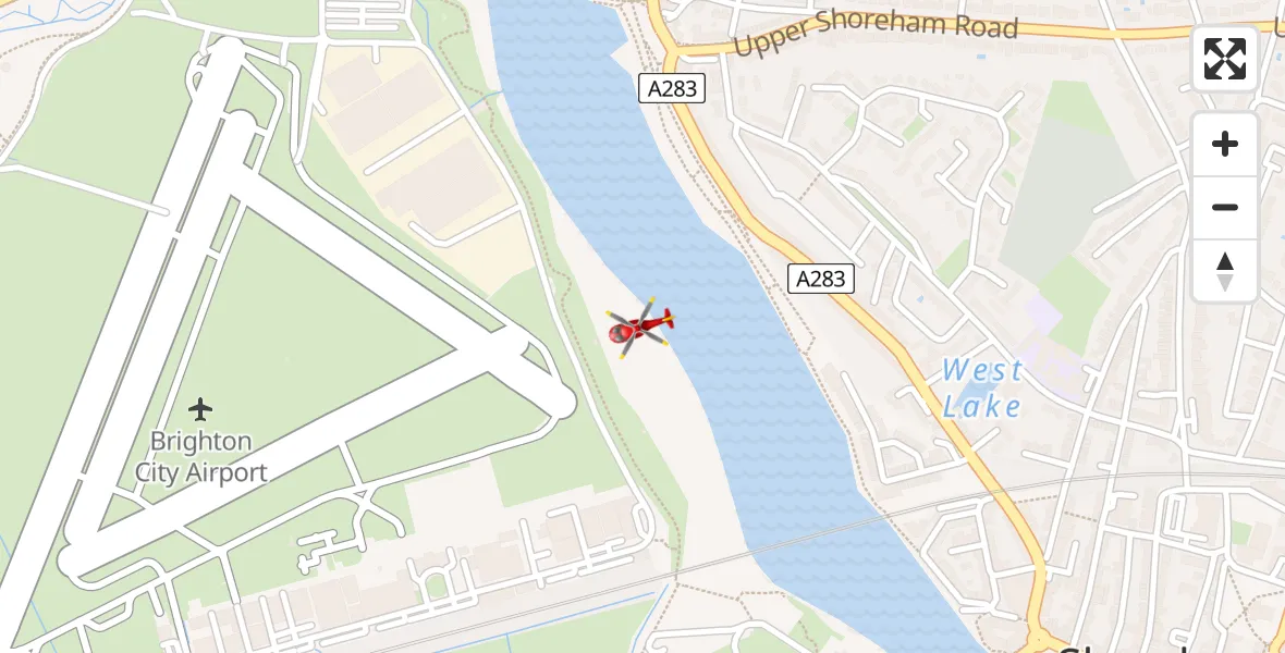 Flight path map showing Air Ambulance Helicopter route from Brighton City Airport to Brighton City Airport