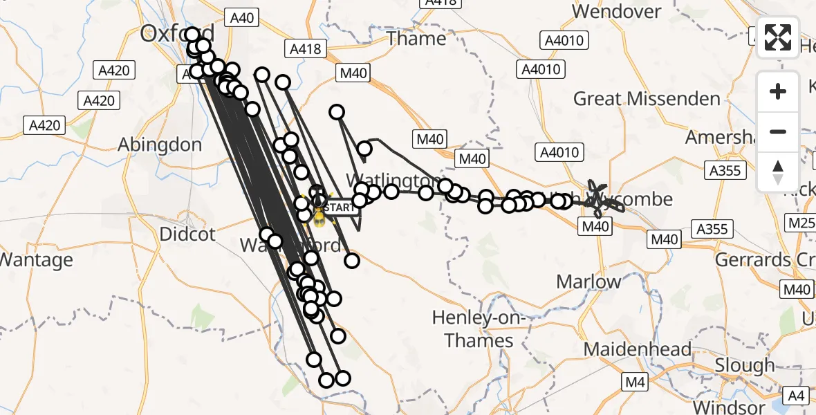 Flight path map showing Police Helicopter route from Ewelme to Benson