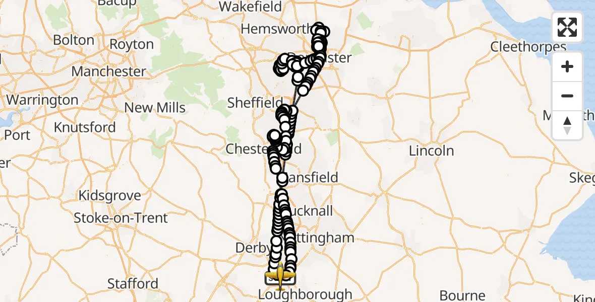 Flight route Police Aircraft East Midlands Airport - East Midlands Airport, 12 April 2026, 17:17