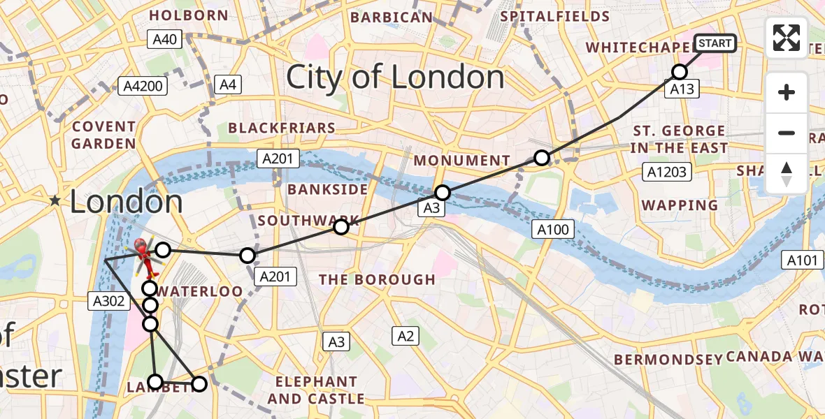 Flight path map showing Air Ambulance Helicopter route from Royal London Hospital to City of Westminster
