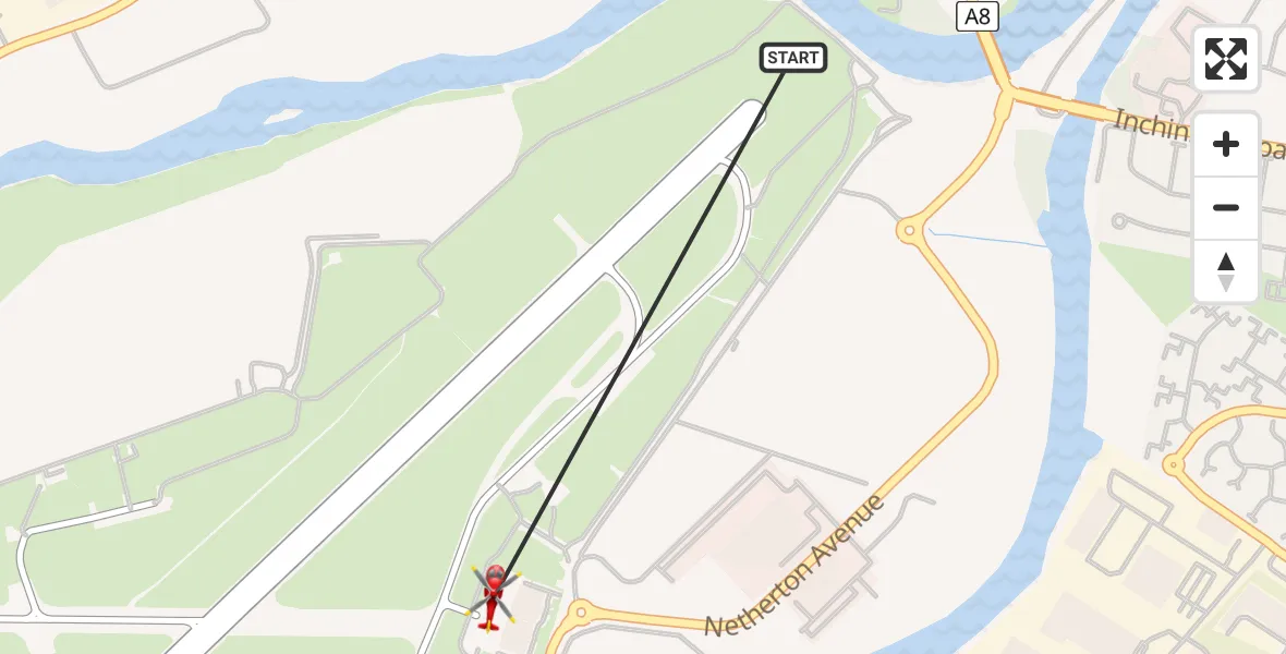 Flight path map showing Air Ambulance Helicopter route from Glasgow Airport to Glasgow Airport