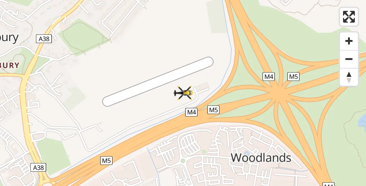 Flight path map showing Police Helicopter route from Almondsbury Helicopter Base to Almondsbury Helicopter Base