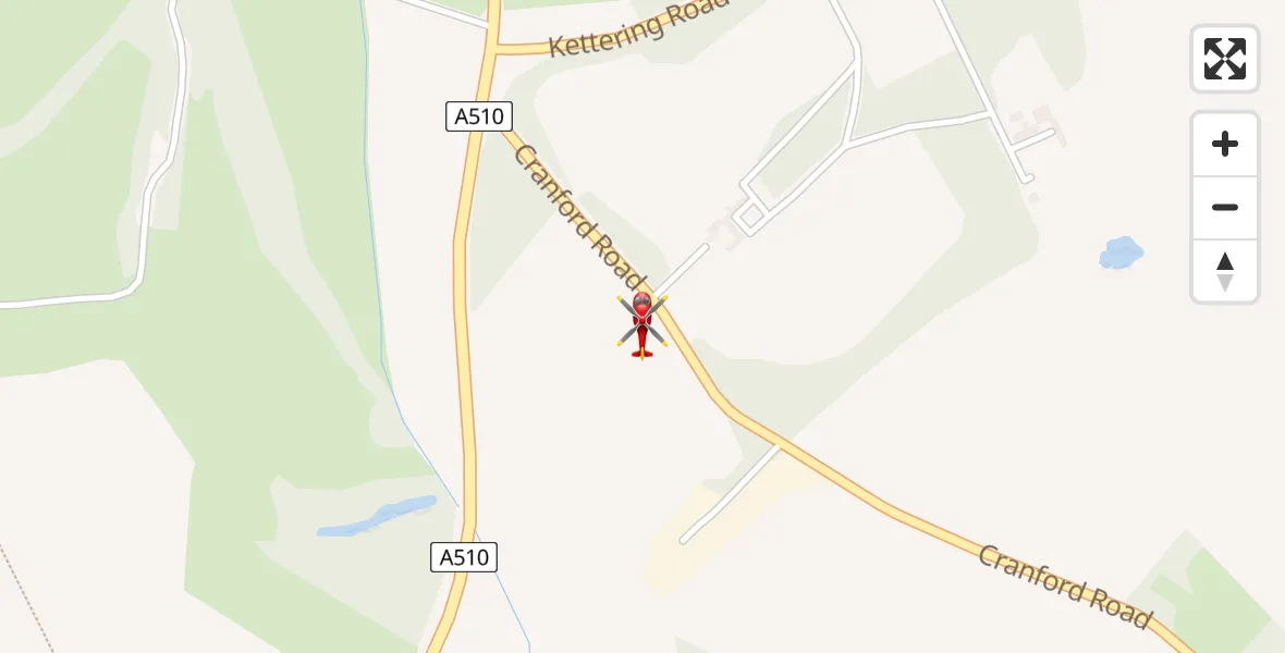 Flight path map showing Air Ambulance Helicopter route from Great Addington to Great Addington