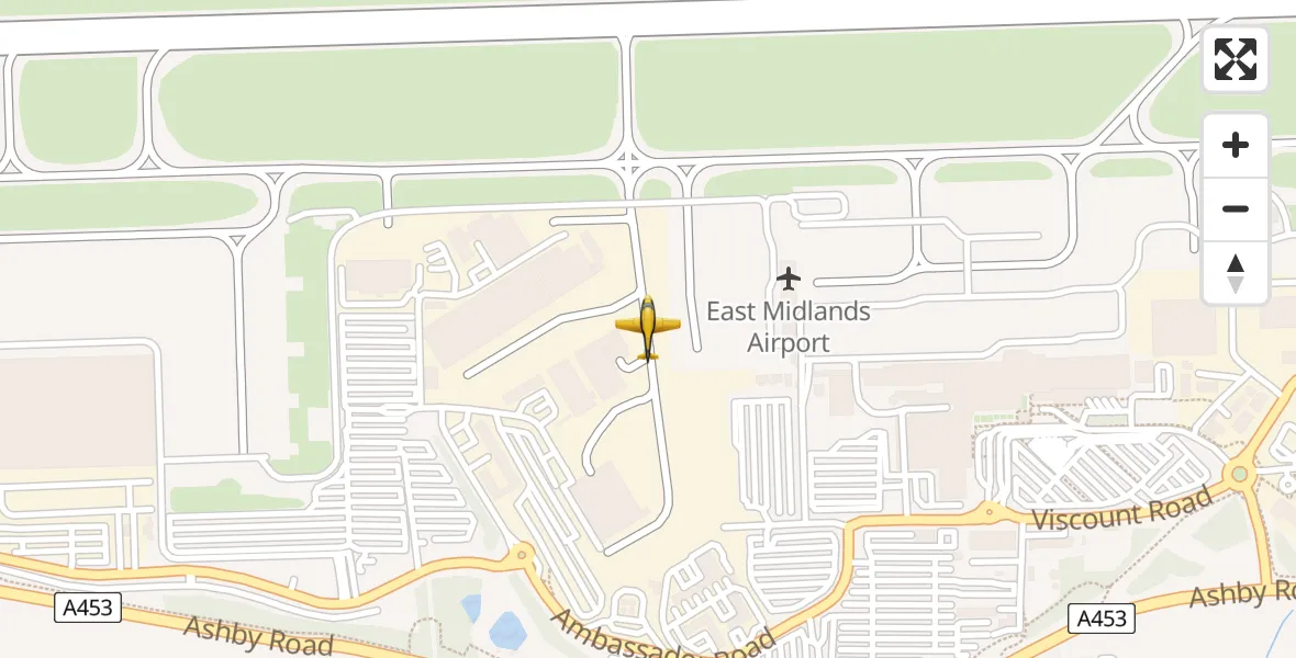 Flight path map showing Police Aircraft route from East Midlands Airport to East Midlands Airport