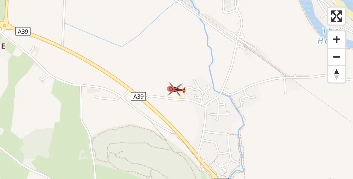 Flight path map showing Air Ambulance Helicopter route from Dunster to Dunster