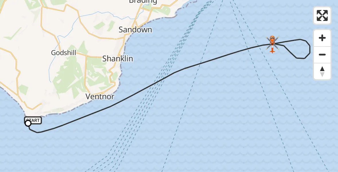 Flight path map showing Coastguard Helicopter route from Niton to English Channel