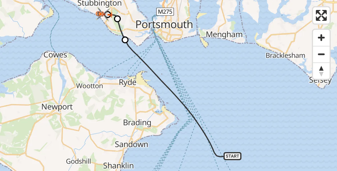 Flight path map showing Coastguard Helicopter route from English Channel to Solent Airport
