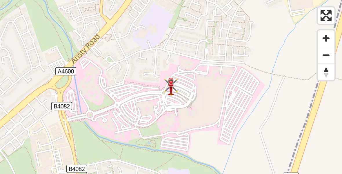 Flight path map showing Air Ambulance Helicopter route from University Hospital Coventry to University Hospital Coventry