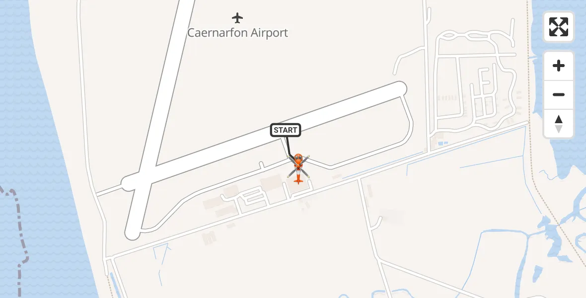 Flight path map showing Coastguard Helicopter route from Caernarfon Airport to Caernarfon Airport