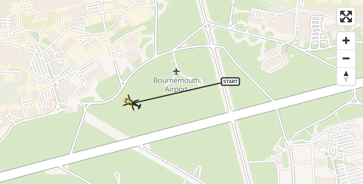 Flight path map showing Police Helicopter route from Bournemouth Airport to Bournemouth Airport