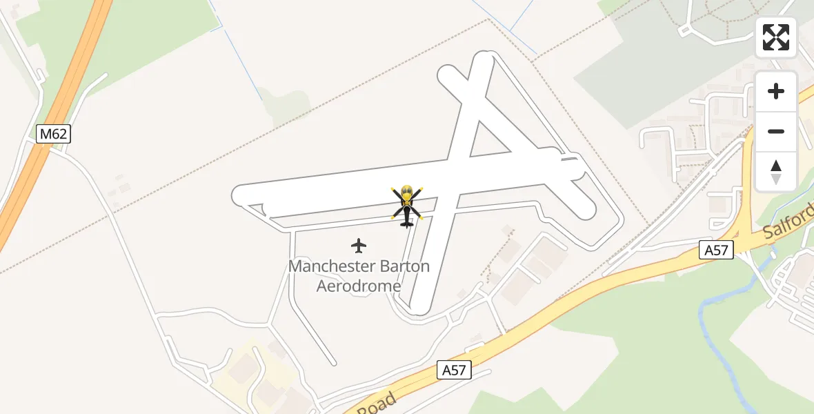 Flight path map showing Police Helicopter route from Manchester Barton Aerodrome to Manchester Barton Aerodrome