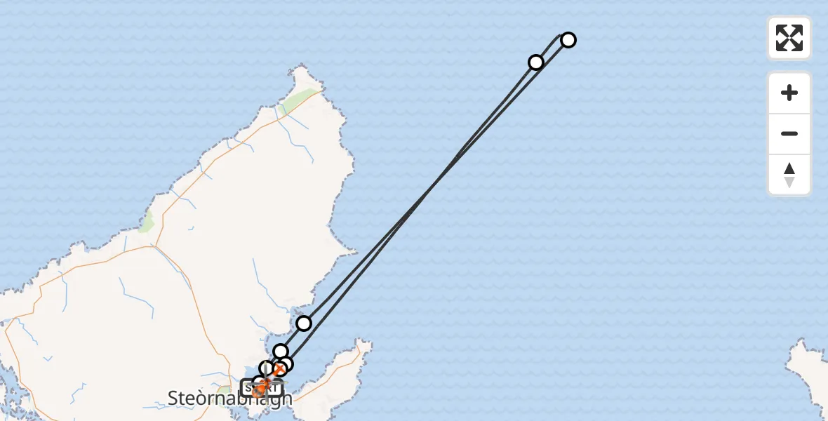 Flight path map showing Coastguard Helicopter route from Stornoway Airport to Mealabost