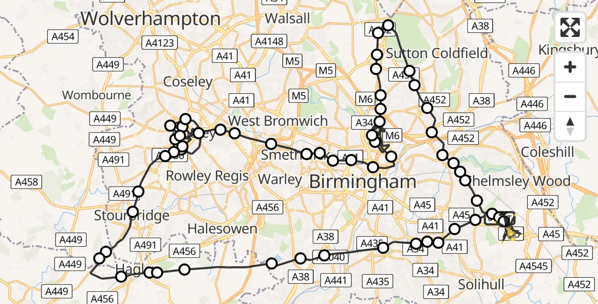 Flight path map showing Police Helicopter route from Birmingham Airport to Birmingham Airport