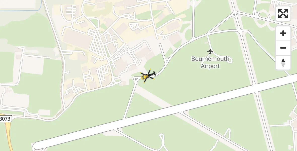 Flight path map showing Police Helicopter route from Bournemouth Airport to Bournemouth Airport