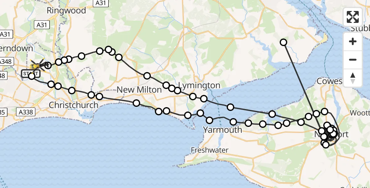 Flight path map showing Police Helicopter route from Hurn to Bournemouth Airport