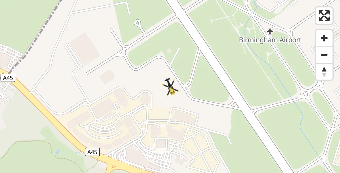 Flight path map showing Police Helicopter route from Birmingham Airport to Birmingham Airport