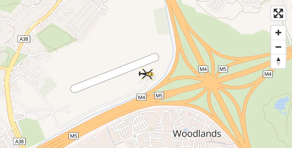 Flight path map showing Police Helicopter route from Almondsbury Helicopter Base to Almondsbury Helicopter Base