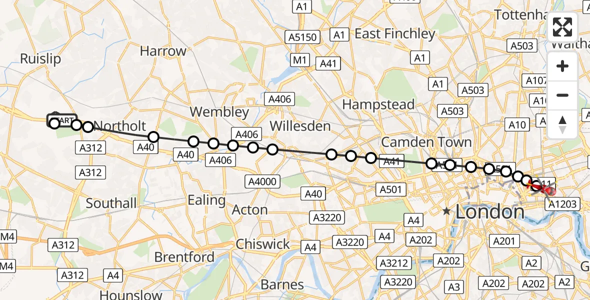 Routekaart van de vlucht: Air Ambulance Helicopter to Royal London Hospital