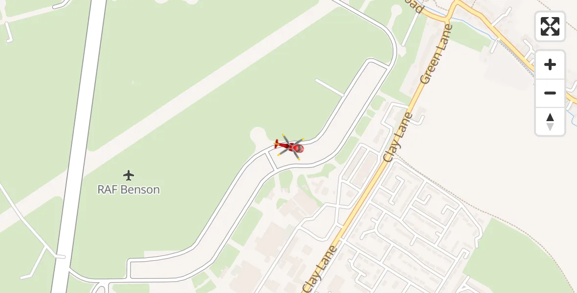 Flight path map showing Air Ambulance Helicopter route from RAF Benson to RAF Benson