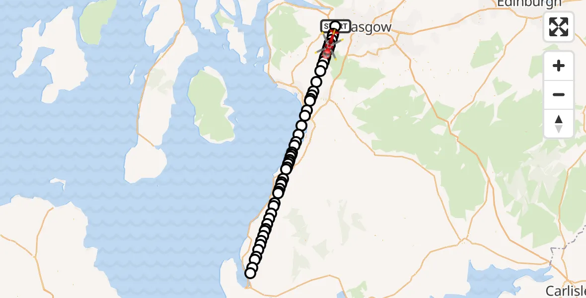 Routekaart van de vlucht: Air Ambulance Helicopter to Elderslie, Sergeant Law Road
