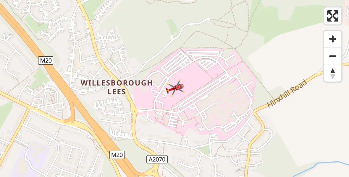 Flight path map showing Air Ambulance Helicopter route from Ashford to Ashford