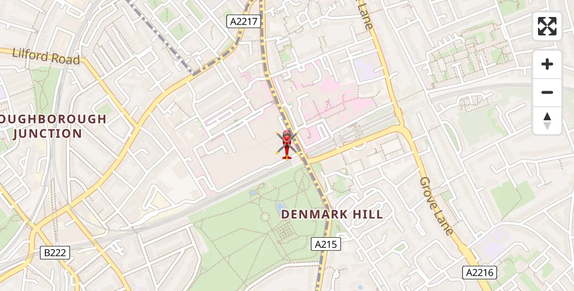 Flight path map showing Air Ambulance Helicopter route from Kings College London Hospital to Kings College London Hospital