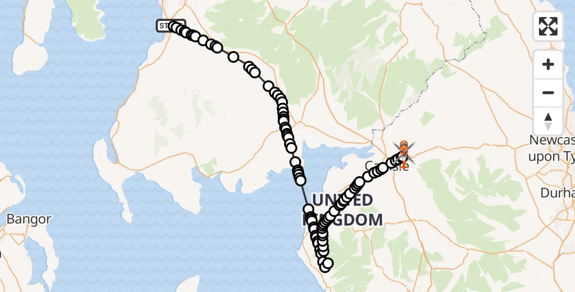 Routekaart van de vlucht: Coastguard Helicopter to Carlisle Lake District Airport