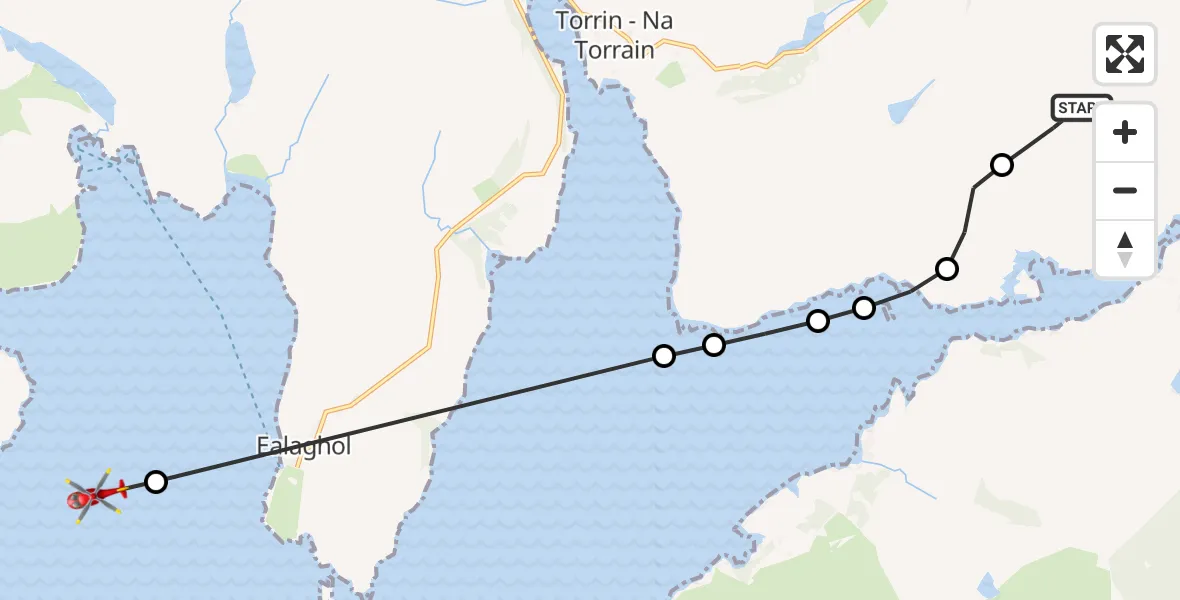 Flight path map showing Air Ambulance Helicopter route from Heasta to Inner Seas