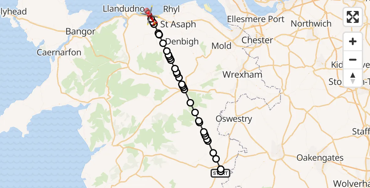 Routekaart van de vlucht: Air Ambulance Helicopter to Llanddulas, Clip Terfyn