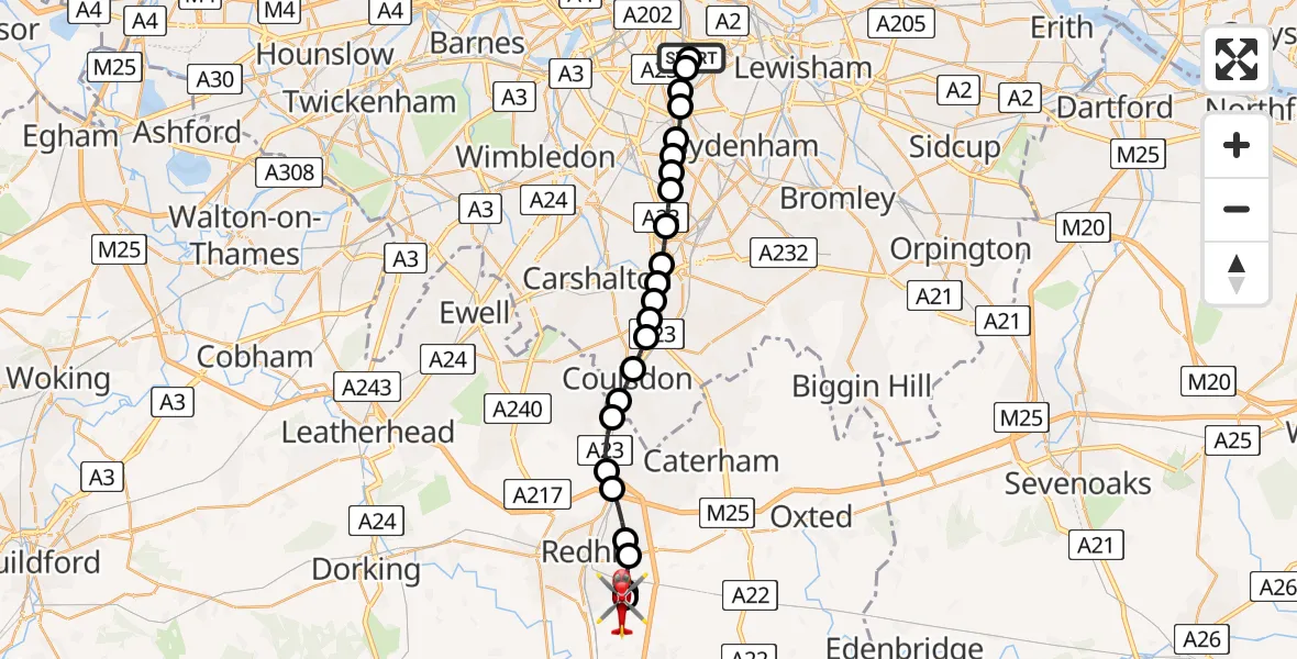 Routekaart van de vlucht: Air Ambulance Helicopter to Redhill Aerodrome