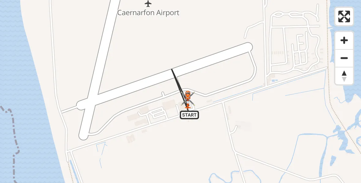 Flight path map showing Coastguard Helicopter route from Caernarfon Airport to Caernarfon Airport