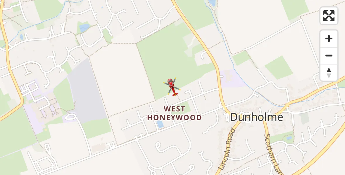 Flight path map showing Air Ambulance Helicopter route from Dunholme CP to Dunholme CP