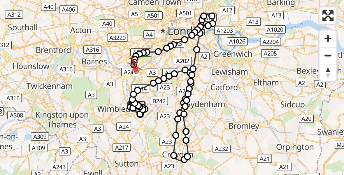 Routekaart van de vlucht: Air Ambulance Helicopter to London Heliport