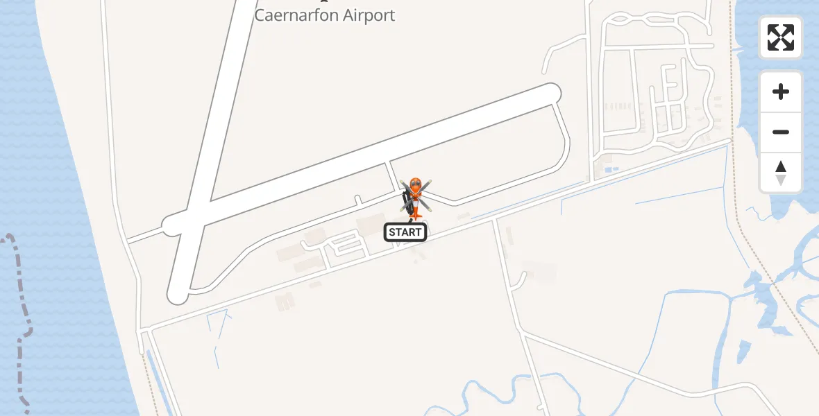 Flight path map showing Coastguard Helicopter route from Caernarfon Airport to Caernarfon Airport