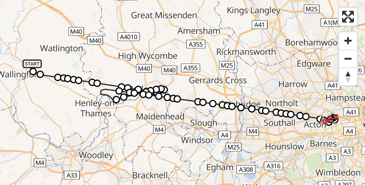 Routekaart van de vlucht: Air Ambulance Helicopter to Shepherd's Bush, Du Cane Road