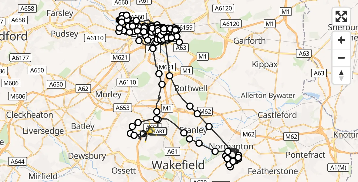 Flight path map showing Police Helicopter route from Carr Gate to Wrenthorpe