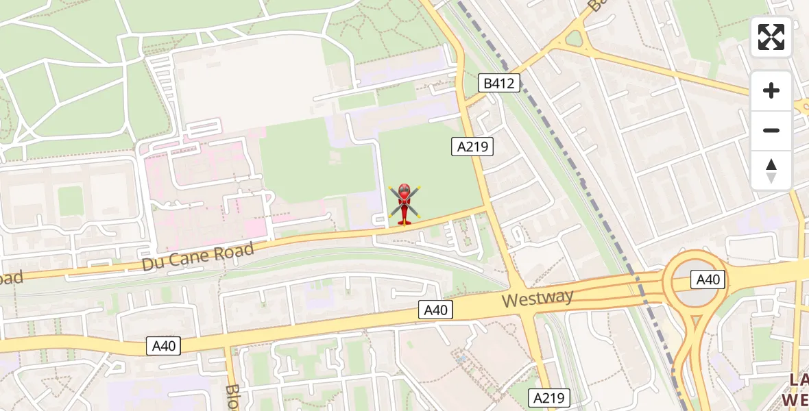 Flight path map showing Air Ambulance Helicopter route from Shepherd's Bush to Shepherd's Bush