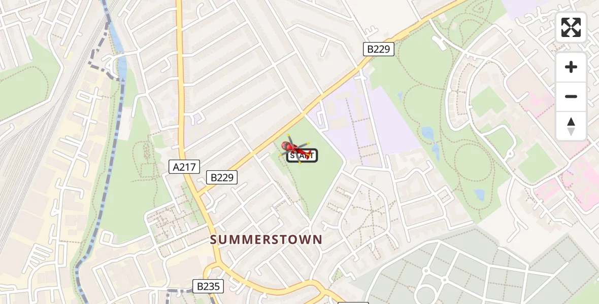 Flight path map showing Air Ambulance Helicopter route from Summerstown to Summerstown