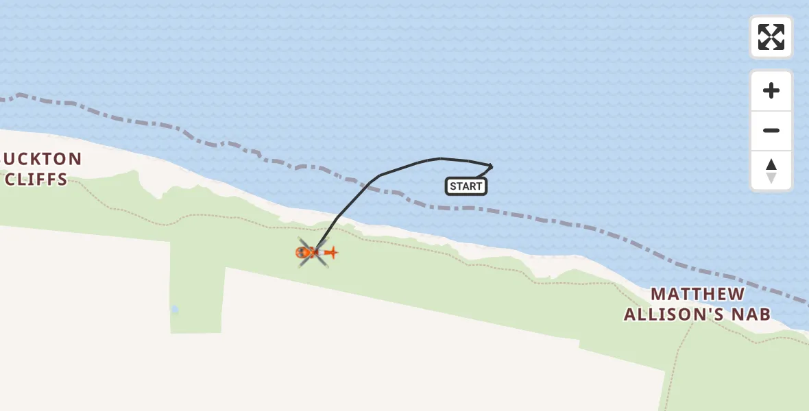 Flight path map showing Coastguard Helicopter route from Bempton to Bempton