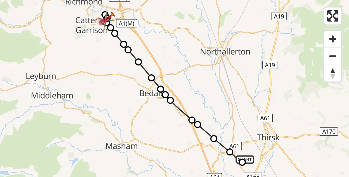 Routekaart van de vlucht: Air Ambulance Helicopter to Catterick Garrison, Masterman Court