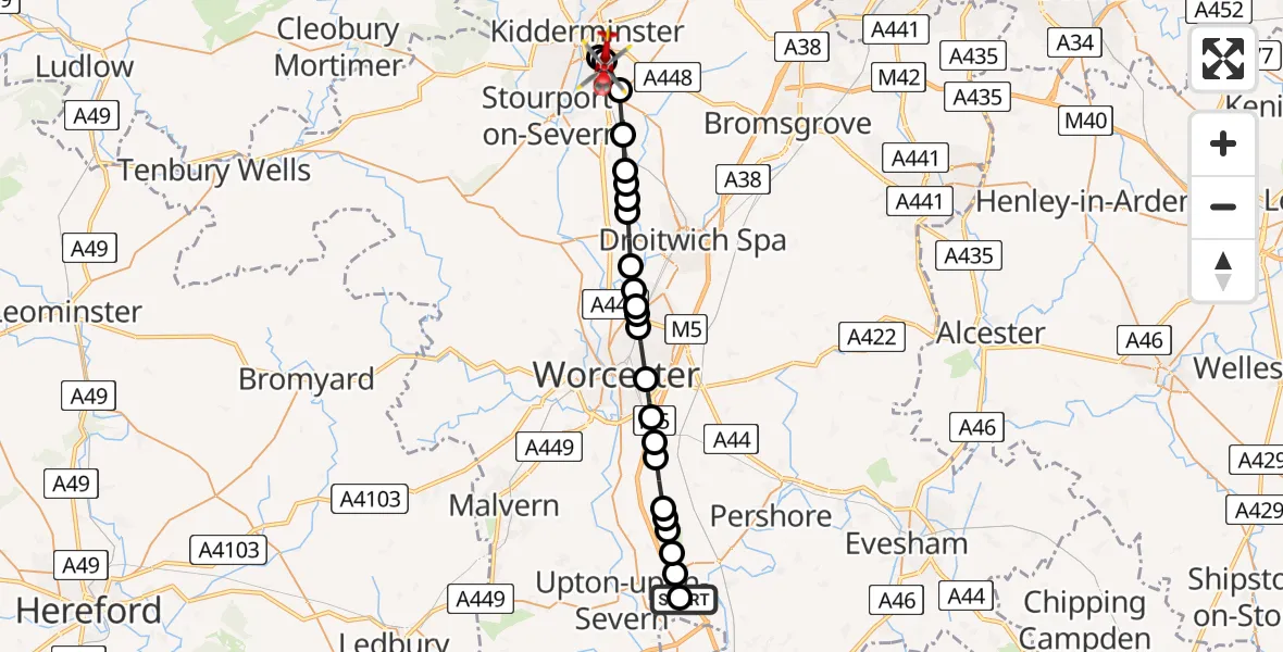 Routekaart van de vlucht: Air Ambulance Helicopter to Spennells, Heronswood Road