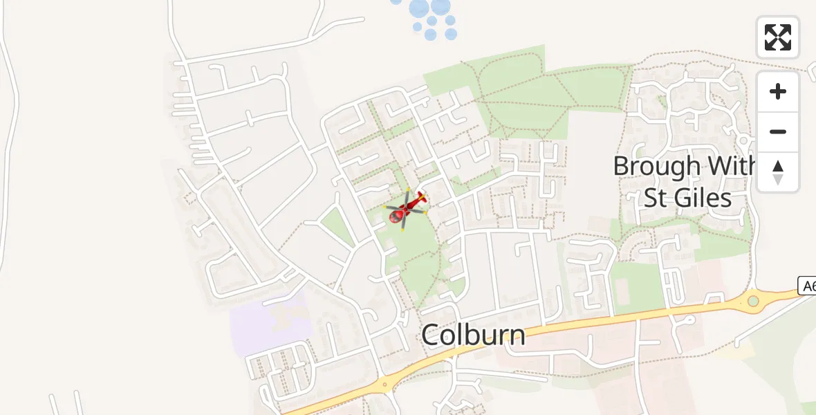 Flight path map showing Air Ambulance Helicopter route from Colburn to Colburn