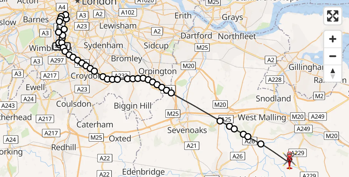 Routekaart van de vlucht: Air Ambulance Helicopter to Maidstone, Redwall Lane